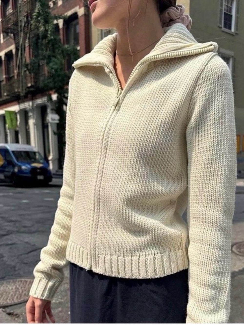 GAP 100% LAMBSWOOL Cream Zip-Front Knit Sweater